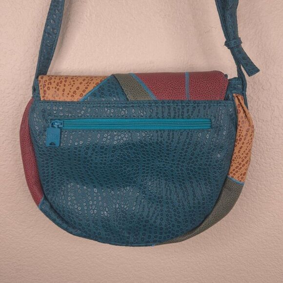 Vintage 80s Nas Bag Patchwork Leather Shoulder Bag Blue Red - Picture 5 of 9